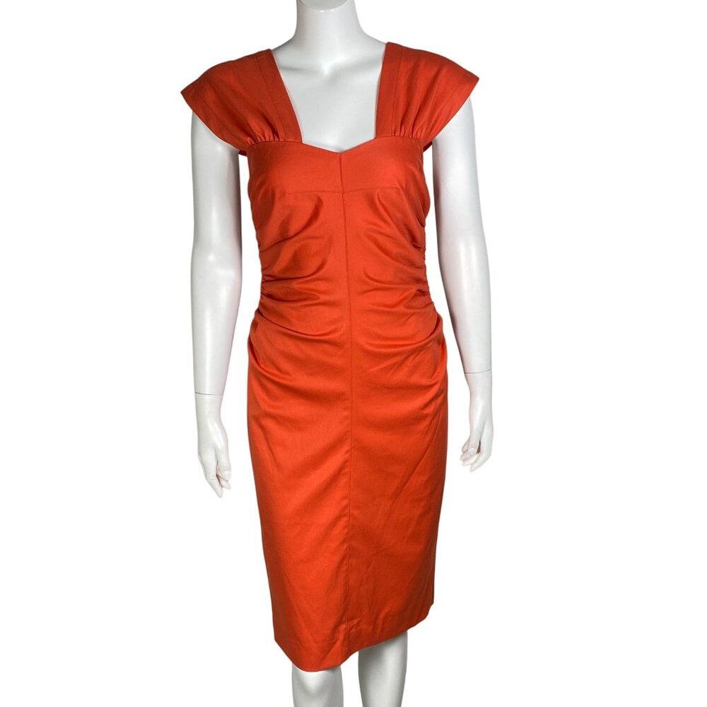 Robert Rodriguez Ruched Sheath Dress Size 4 Orange Sleeveless Wide Straps
